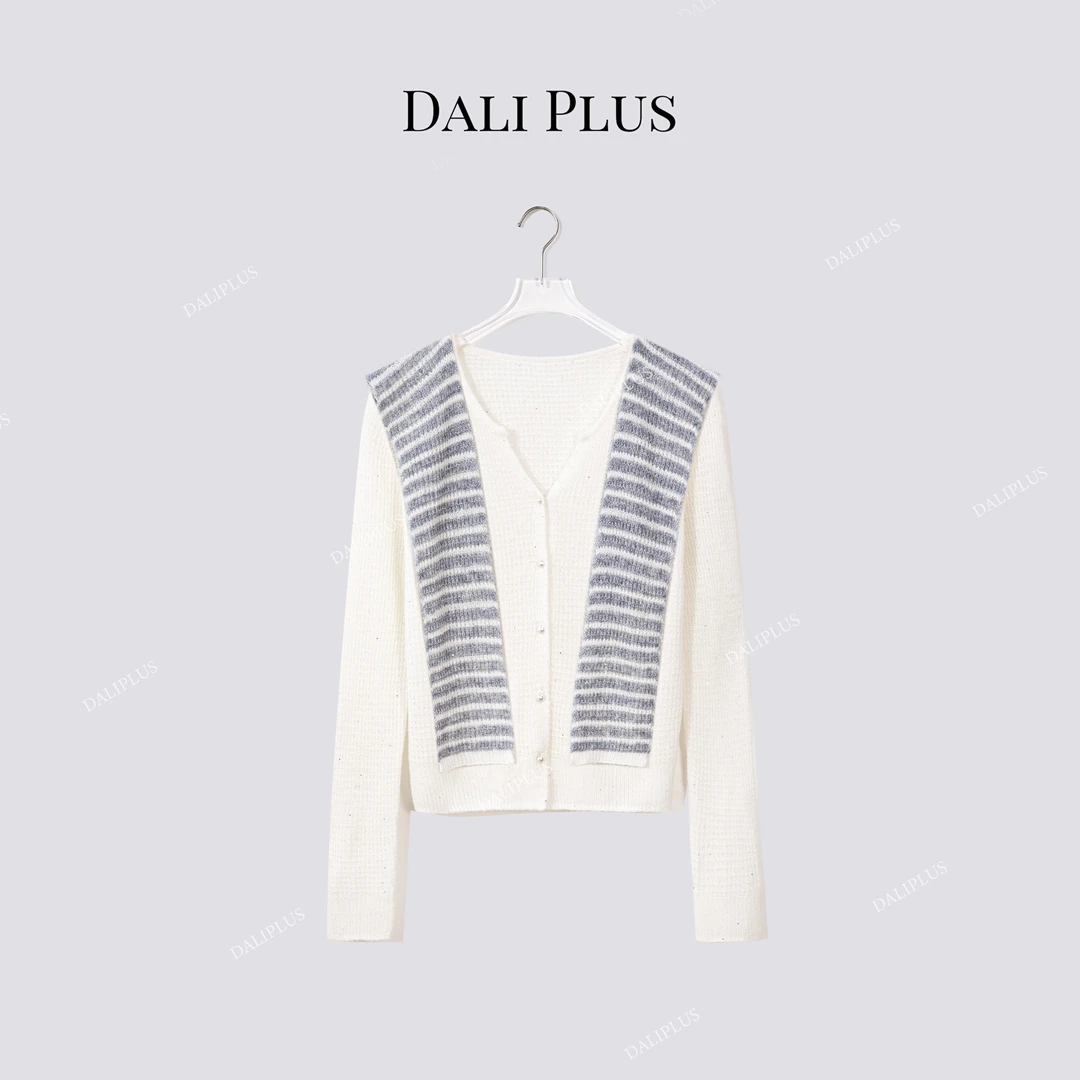DALI PLUS“山羊绒开衫加披肩两件套”剪刀领长袖针织-D5CK2059
