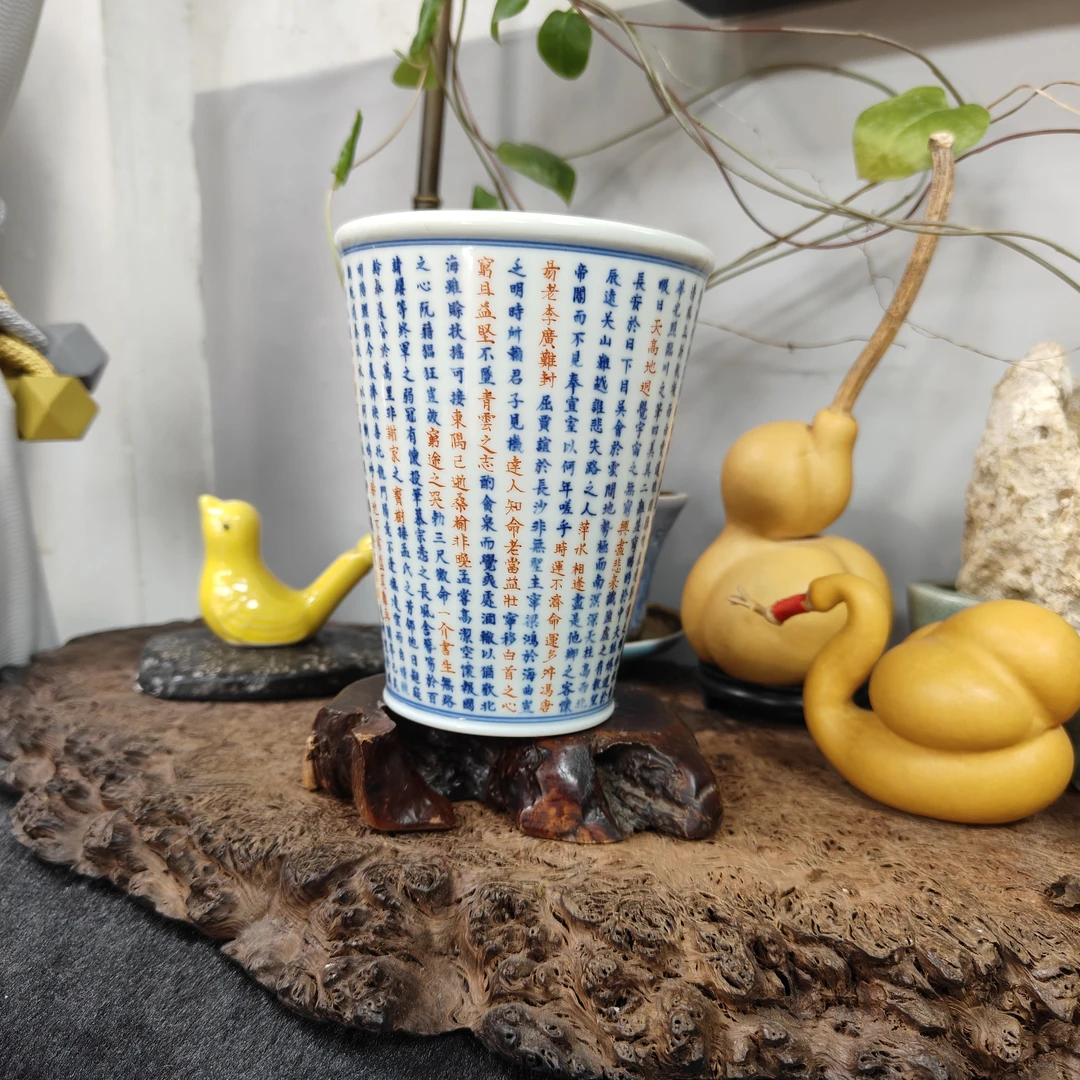 【滕王阁序】大可乐杯~青花与釉上的矾红完美结合~