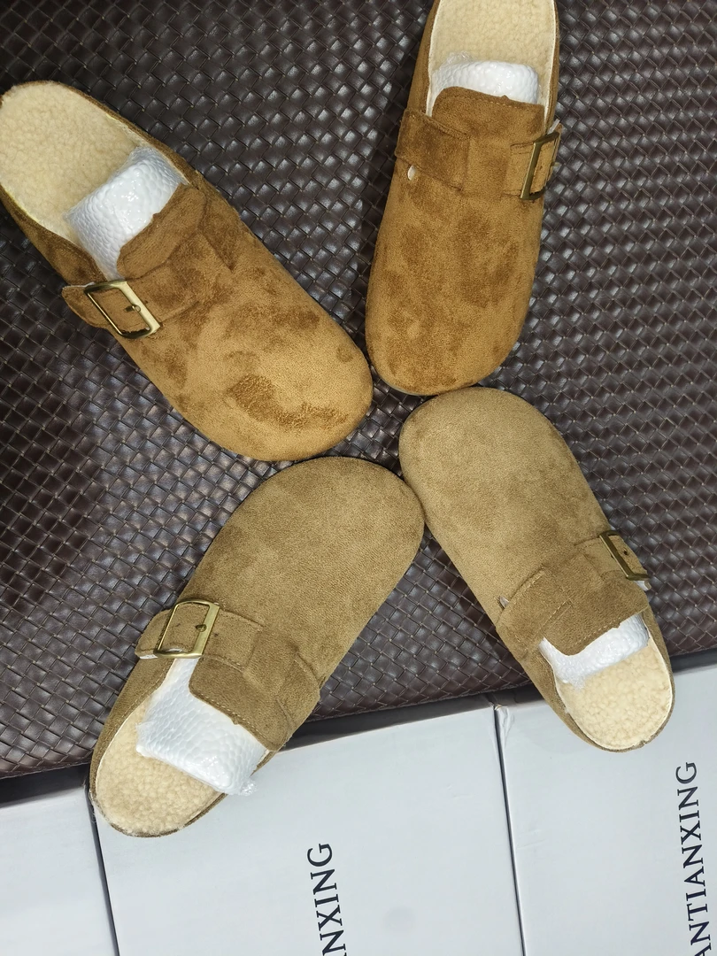 皮带扣纯色复古休闲鞋包头拖冬季修面皮凉鞋磨砂皮