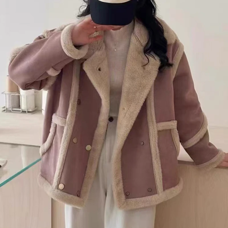 一体羊羔毛外套女 2024冬季新款时尚百搭休闲加厚机车服 2588