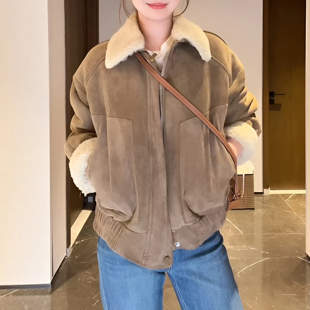 官图 小众设计温柔翻领长袖上衣秋冬新款洋气宽松显瘦夹克短外套