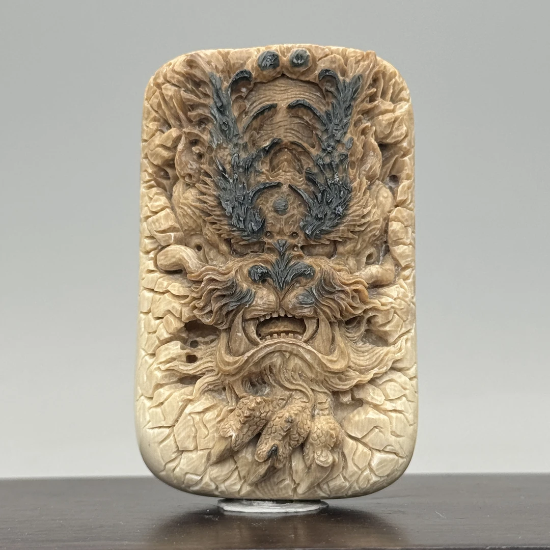 DEZHI/德志【天龙】深咖66*40*23mm65g双面精工手雕猛犸把件A815