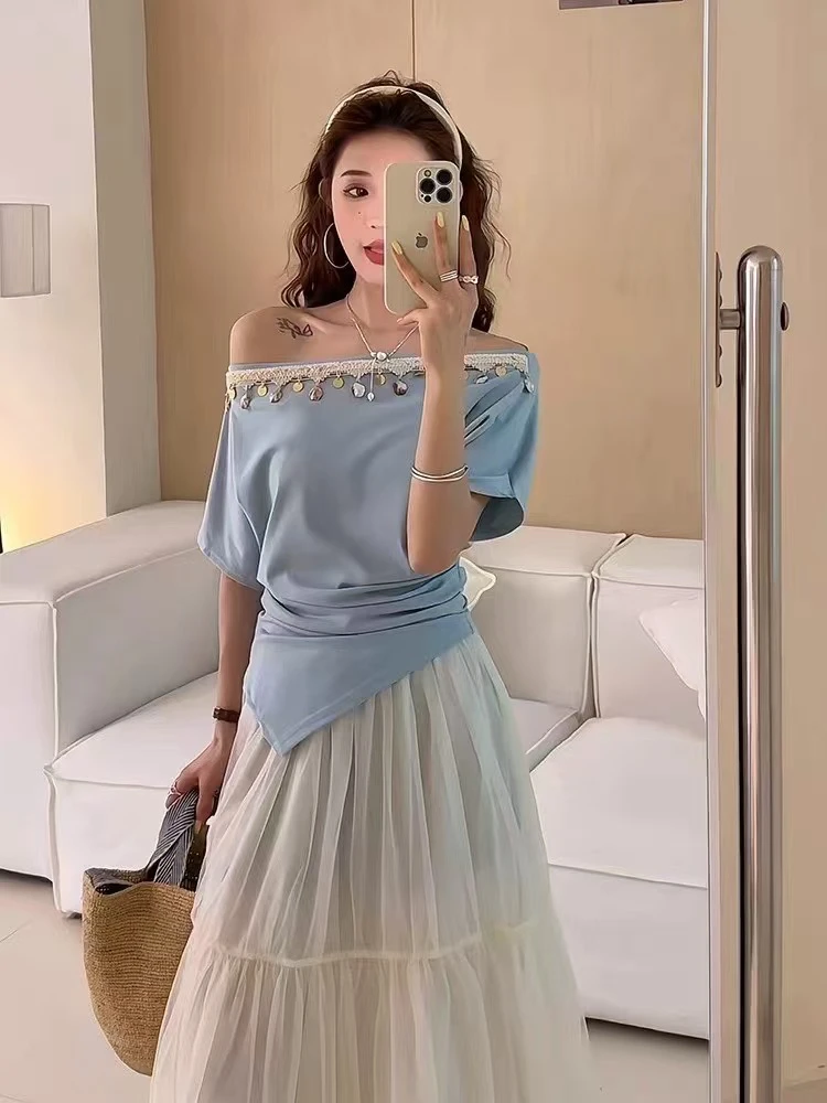 淇淇家 韩版百搭设计感不规则短袖T恤上衣宽松显瘦潮