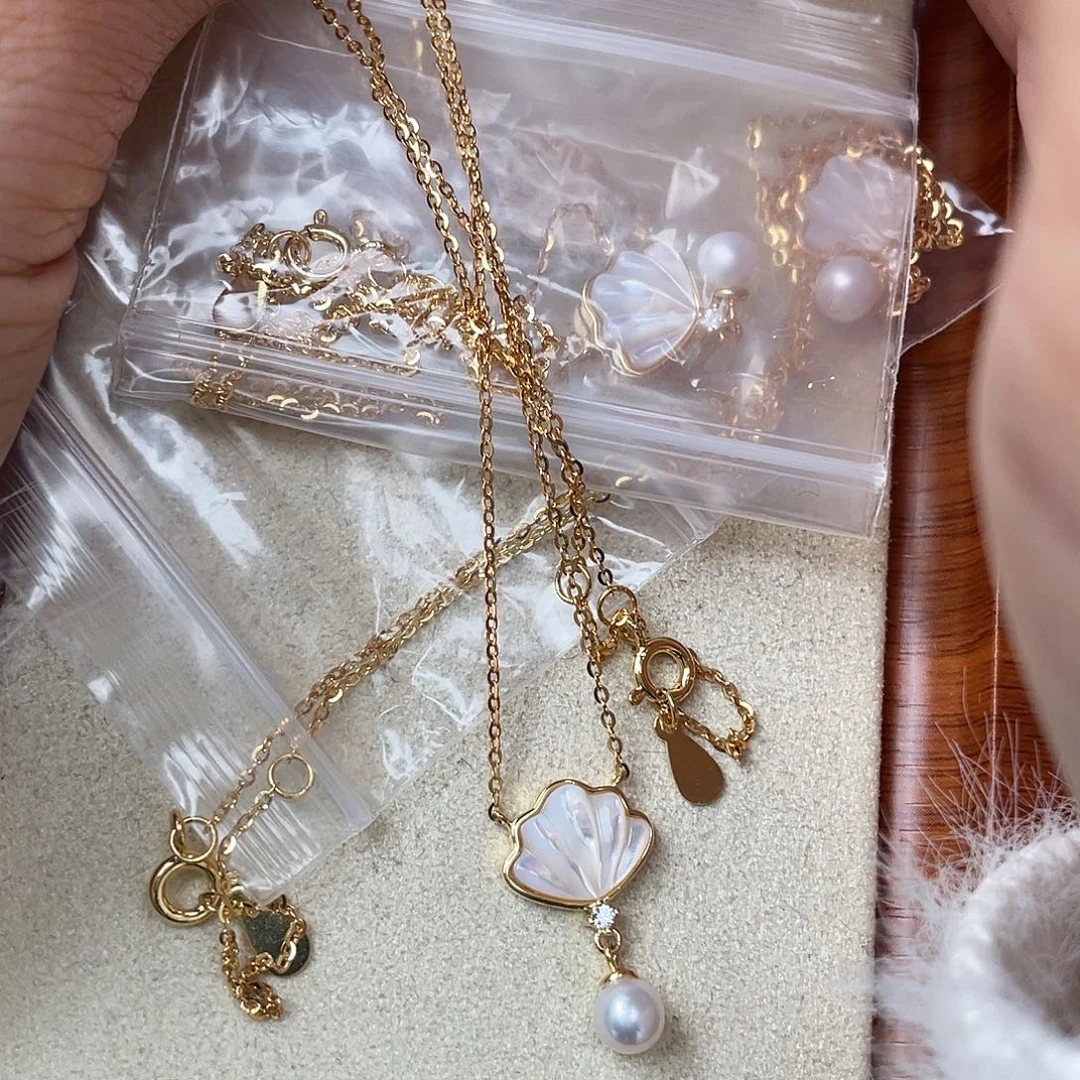 淡水珍珠颈饰银S925镶嵌随机发