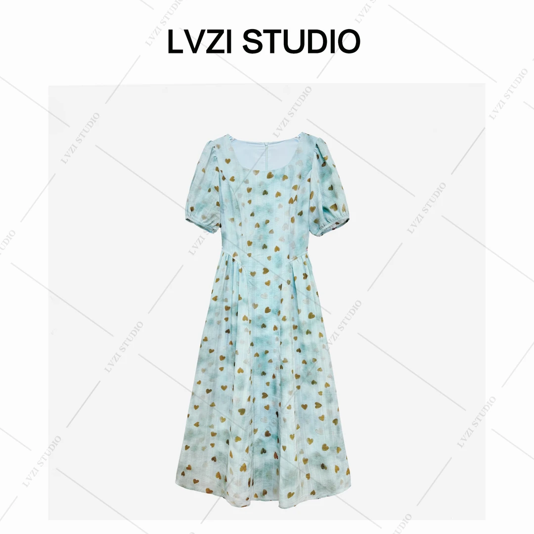 【零落心空】方领小爱心设计显白显瘦气质通勤连衣裙