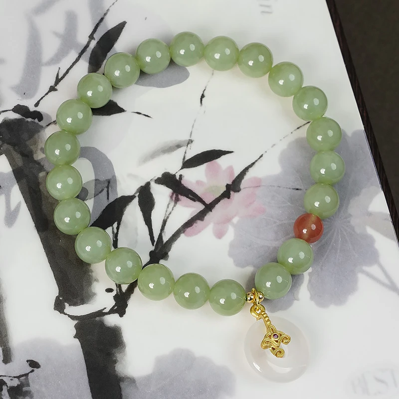 单圈和田玉玉髓平安扣手链-8688