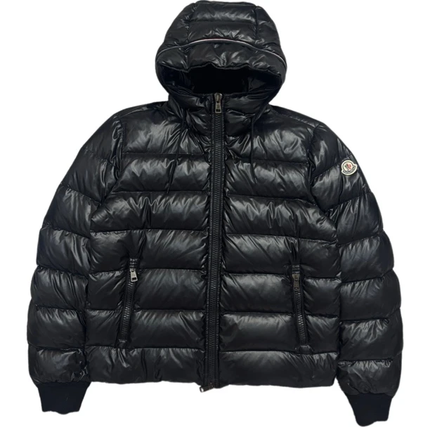 99新 MONCLER 黑色手臂刺绣logo连帽羽绒服外套3码