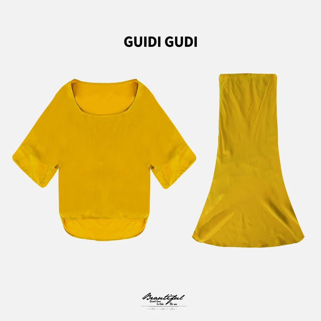 GUIDI GUDI【晨曦】黄加蓝两件套T恤+半裙套装