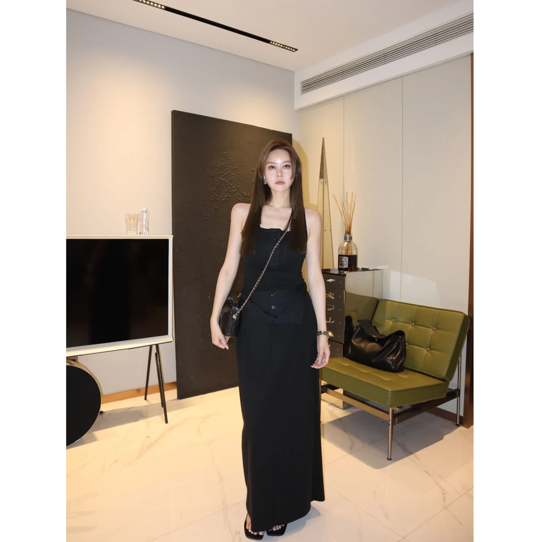 KIOKWANG//小众设计感 排扣无袖工字背心上衣长半身裙套装