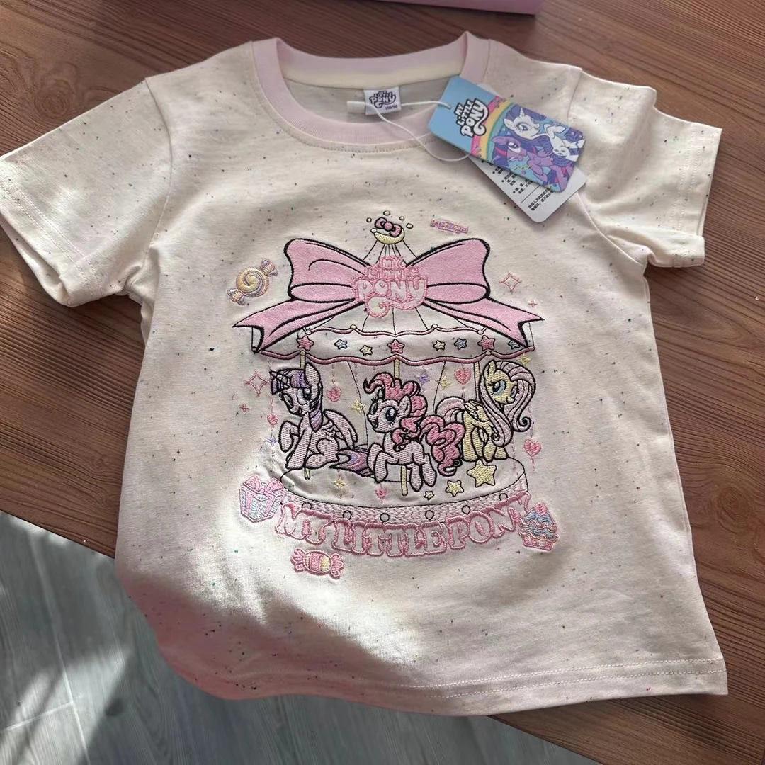 旋转木马宝莉~2025年早春夏款儿童休闲卡通夏季刺绣短袖T恤