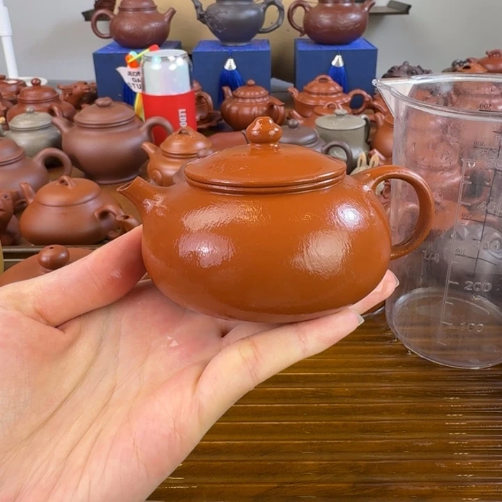 紫砂茶壶朱泥全手寒江130毫升