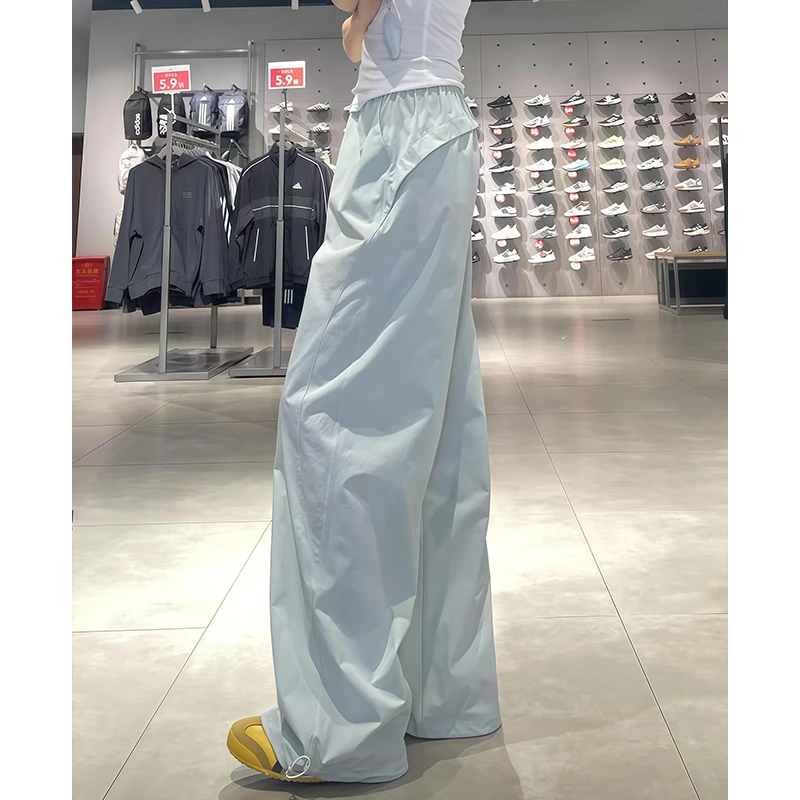 美式速干工装裤女夏季薄款2025新款小个子松紧高腰垂感拖地阔腿裤