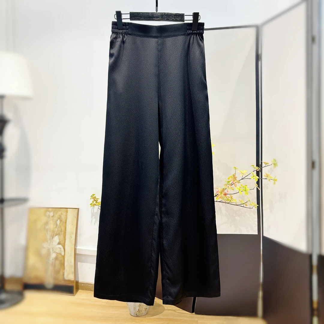 【萨拉迪恩】桑蚕丝珍珠段百搭直筒裤高腰时尚休闲裤