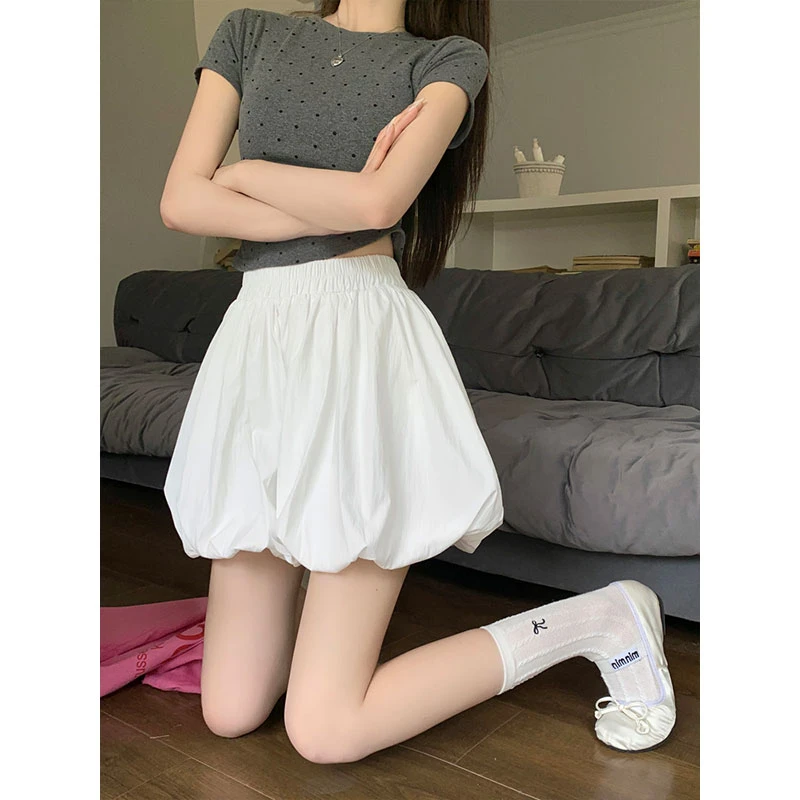 白色同款短裙高级高腰显瘦半身裙A字女装夏季花苞裙黑色蓬蓬a字裙