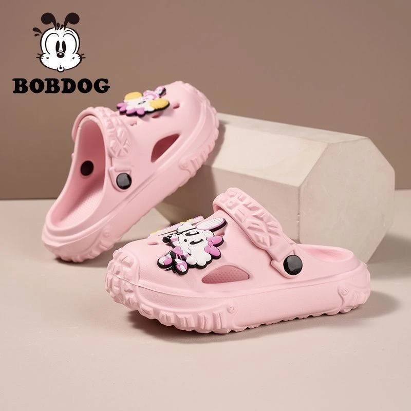 巴布豆夏季新款女童洞洞鞋可爱卡通厚底防滑外穿休闲包头宝宝拖鞋