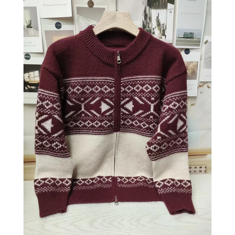 【赭红复古开衫】秋冬潮品专柜高奢精品保暖靓款开衫626