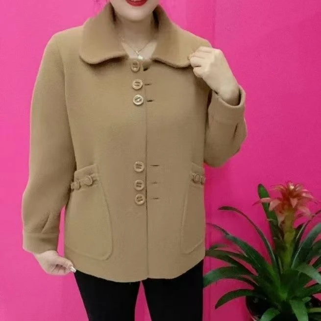 2025春秋双面绒妈妈中老年秋冬洋气新款外套纯色宽松