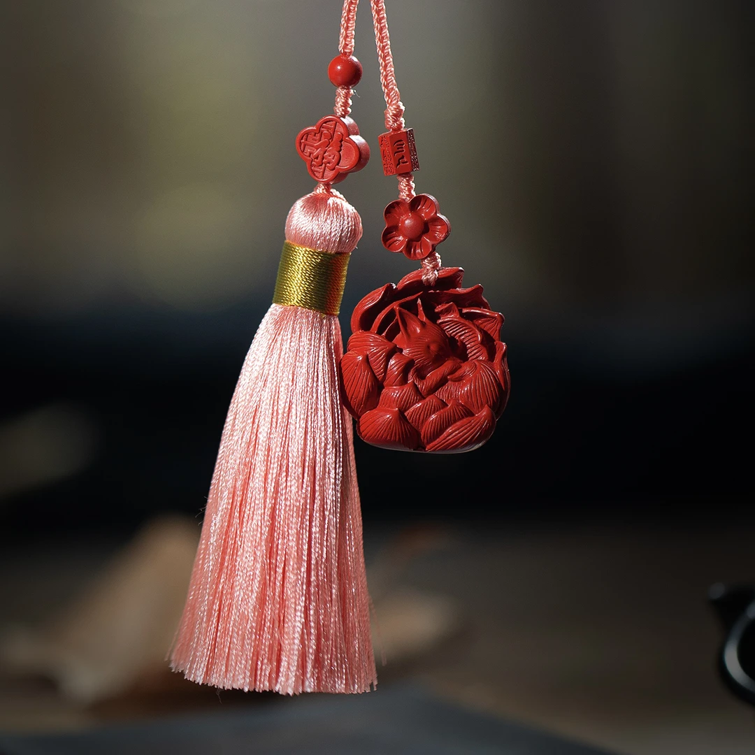 含辰砂工艺品高含量朱砂红砂九尾狐包挂车挂【精编流苏款】