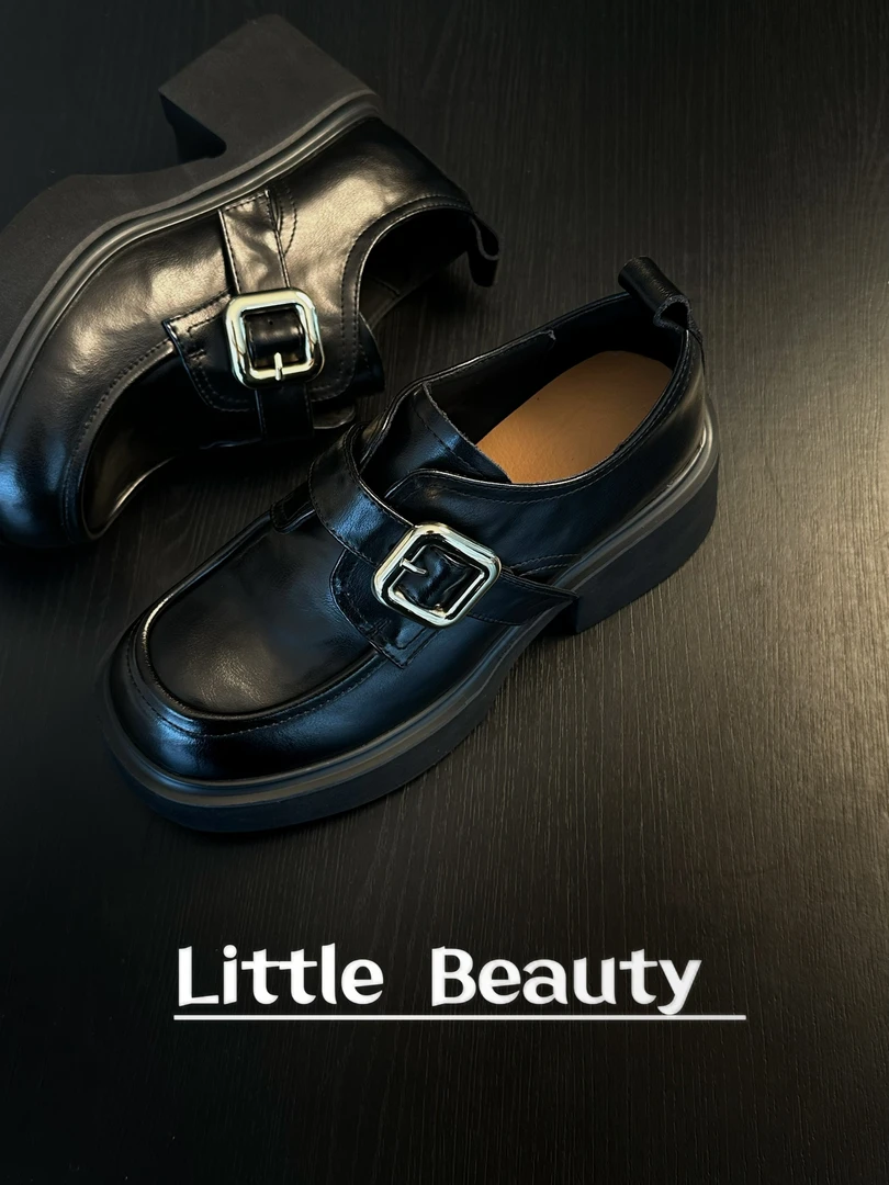 【小美家】牛皮厚底方扣乐福鞋