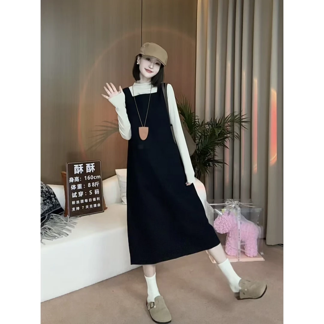 春秋季两件套羊毛裙#3237减龄打底衫+背心连衣裙女毛呢套装