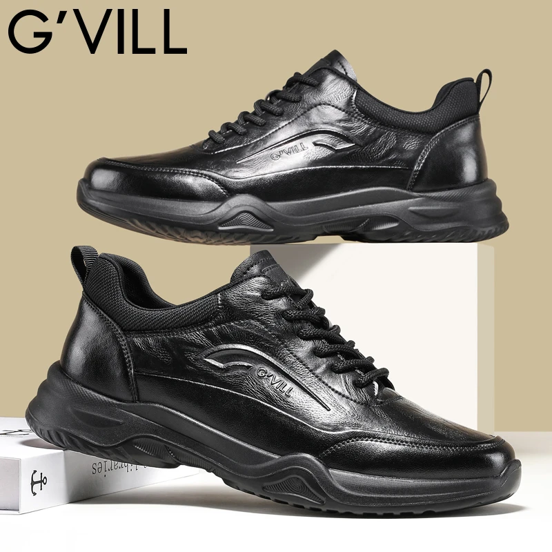 G’VILL/贵之步黑色商务运动皮鞋透气英伦风户外休闲鞋轻便百搭