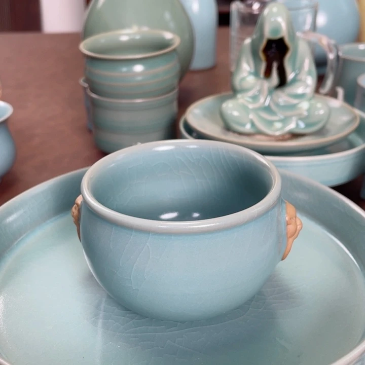 小*仿古釉天青缸杯全品