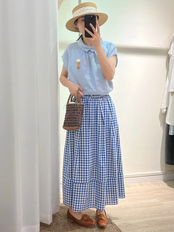 亚麻衬衫➕格子半裙