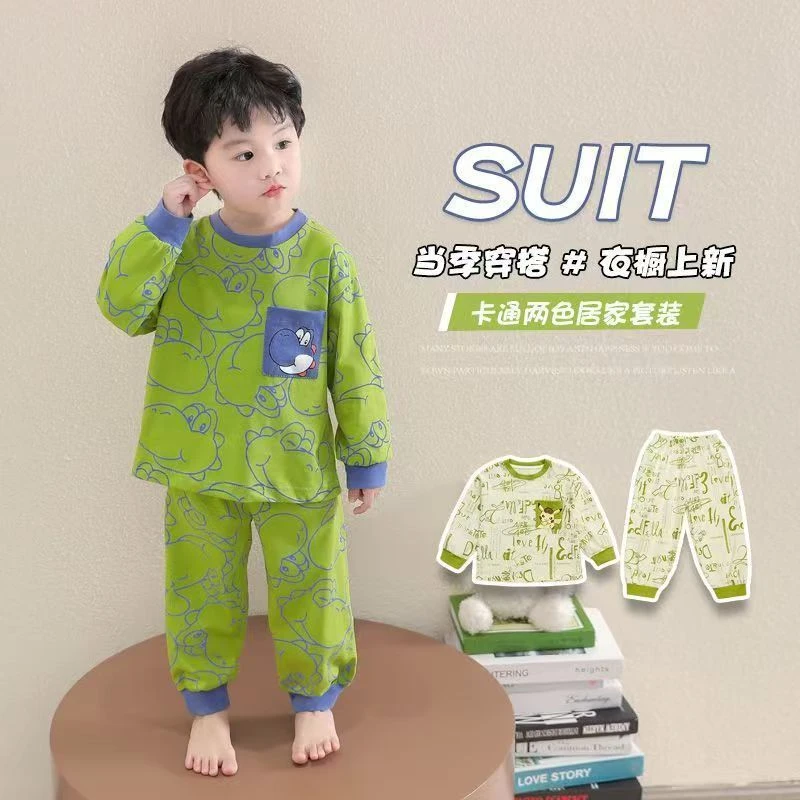 儿童长袖睡衣春秋季纯棉春秋新款男孩套装空调男童卡通家居服男孩