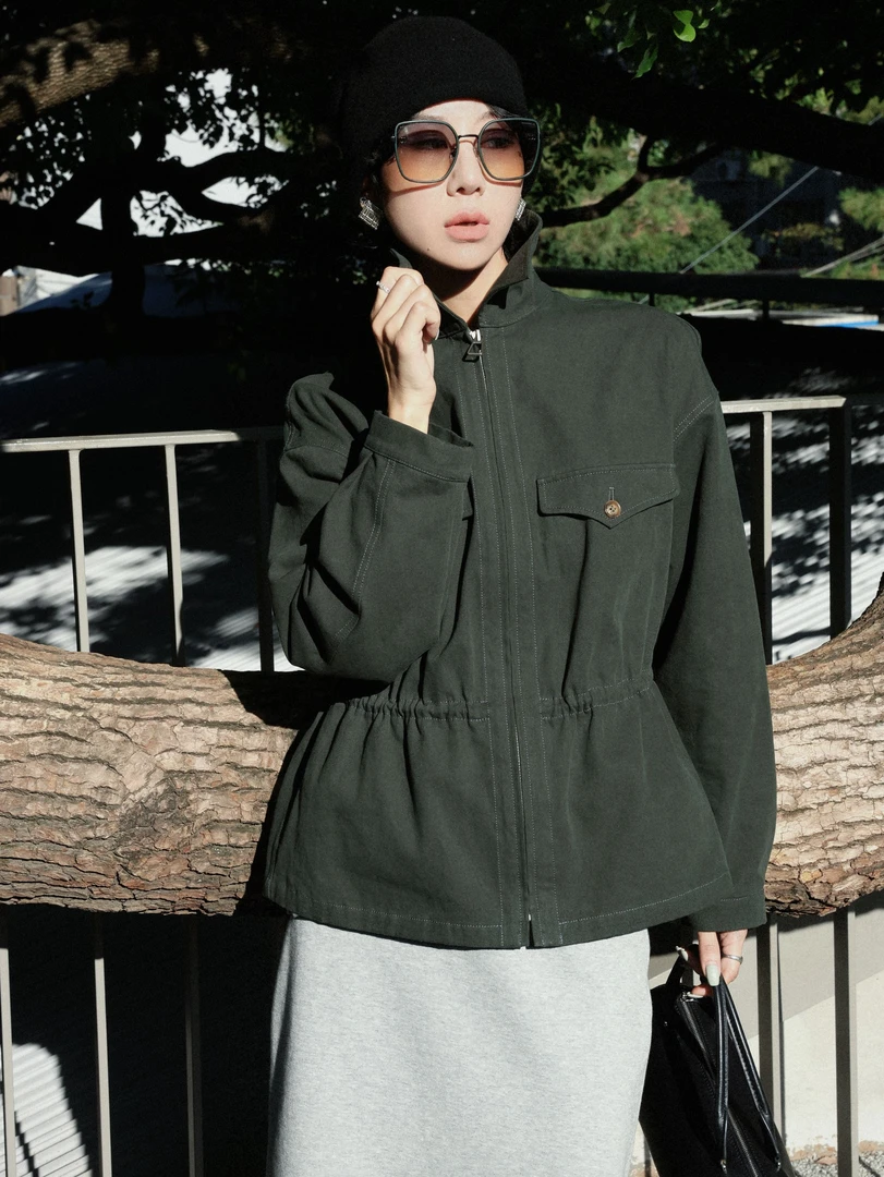 TT设计师【青松落】欧美风高级感收腰带设计纯棉外套女TT190839