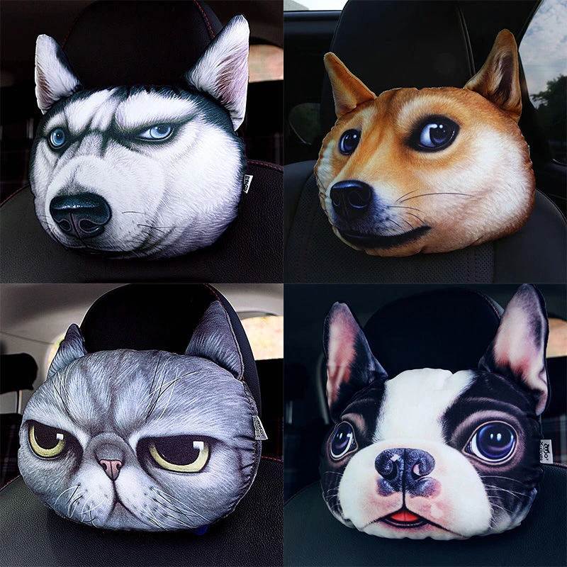 枕头车用车内头枕哈士奇3d二哈卡通车载护颈车内通用座椅靠枕头枕