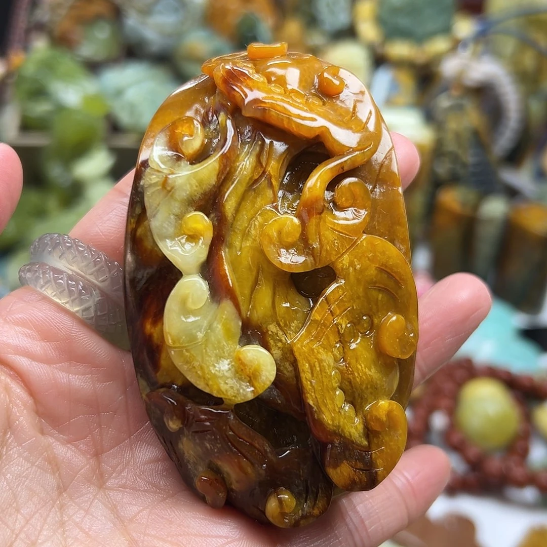 岫玉未镶嵌颈饰花玉原皮如意手玩