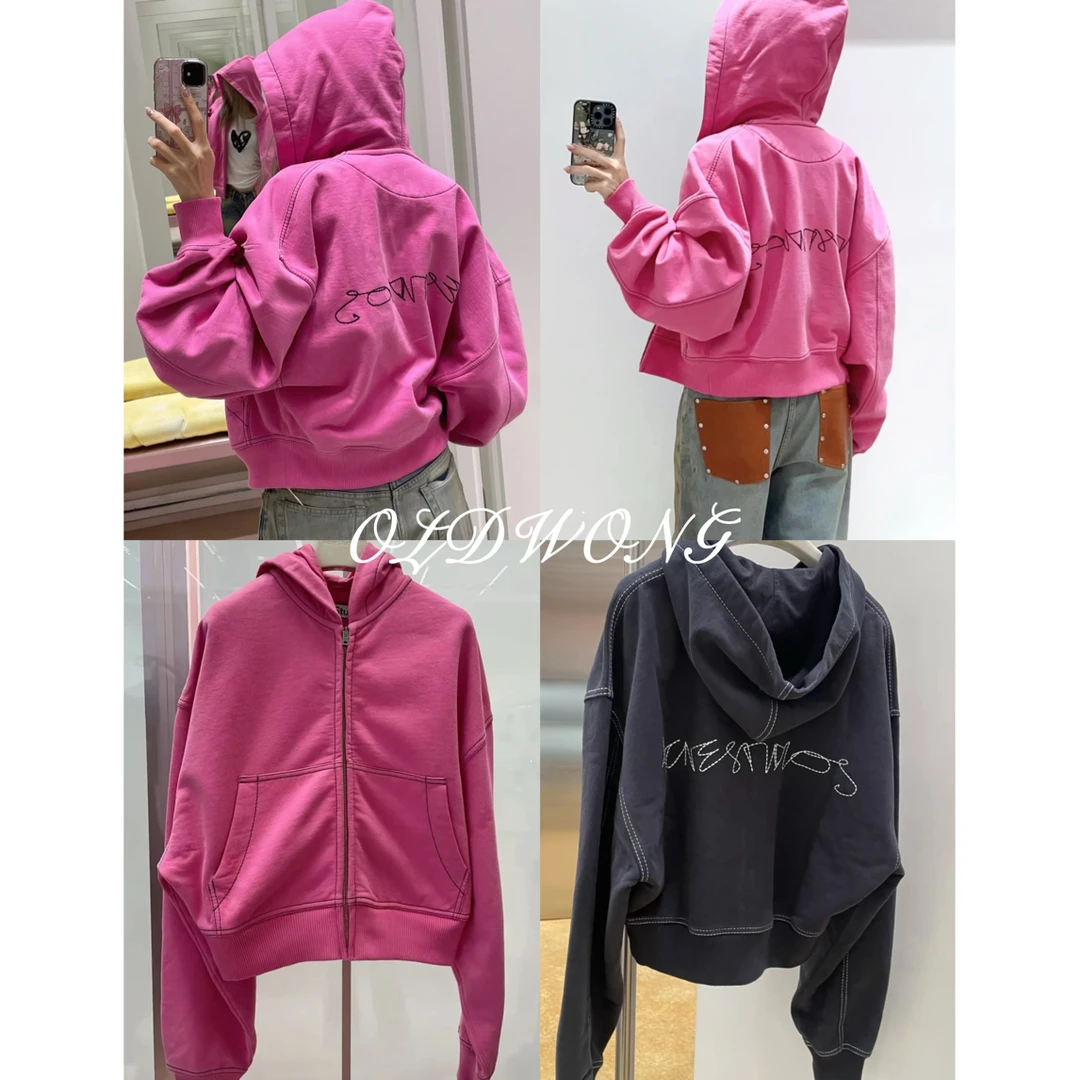 OLDWONG“火龙果果”秋冬慵懒随性刺绣连帽卫衣外套