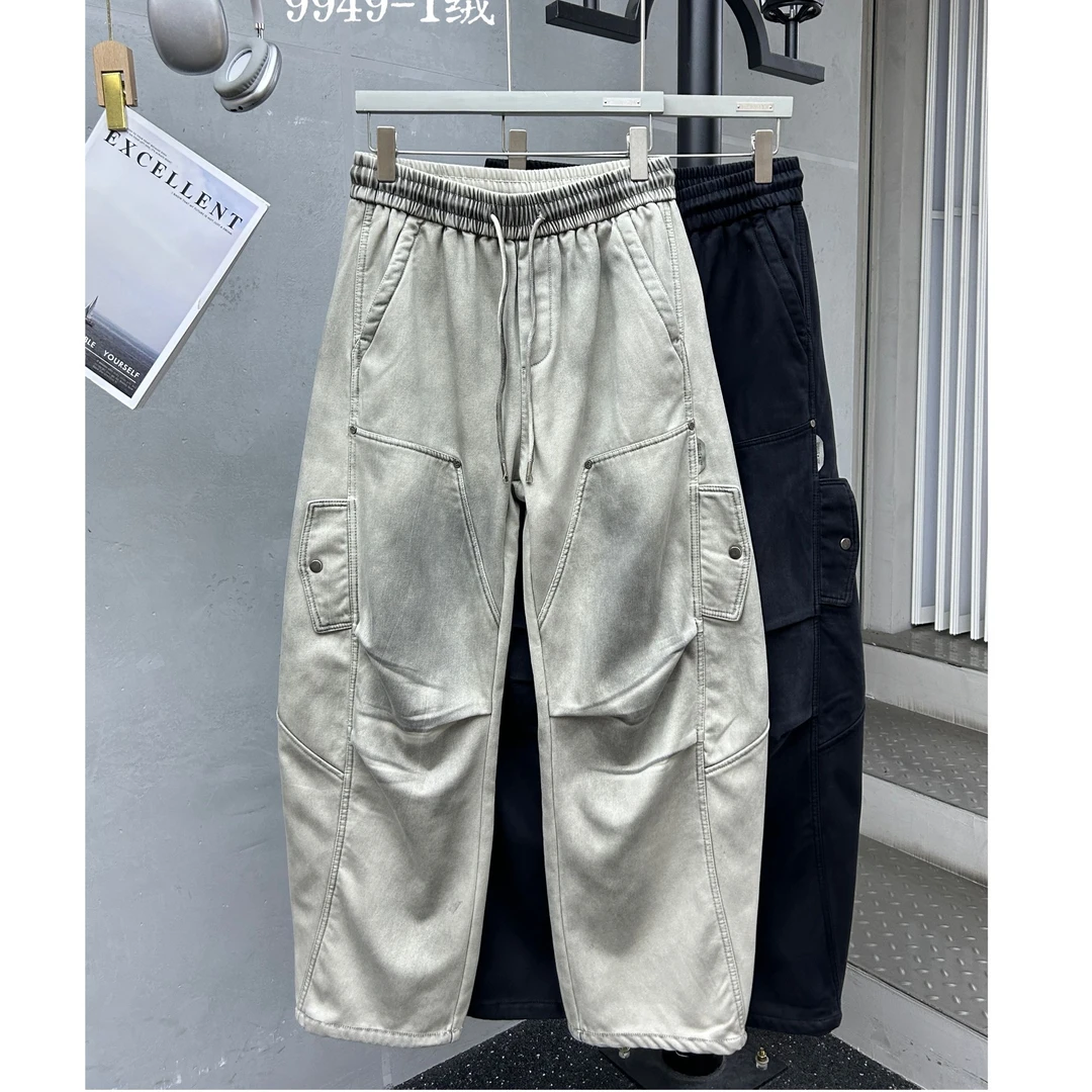 504 素劲2 加绒 潮牌冬季男女工装擦色弯刀版型休闲裤 KZ9949-1