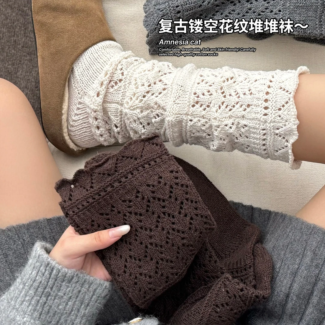 日系复古羊毛小腿袜子女韦雪同款春秋针织堆堆袜ins潮秋冬长筒袜