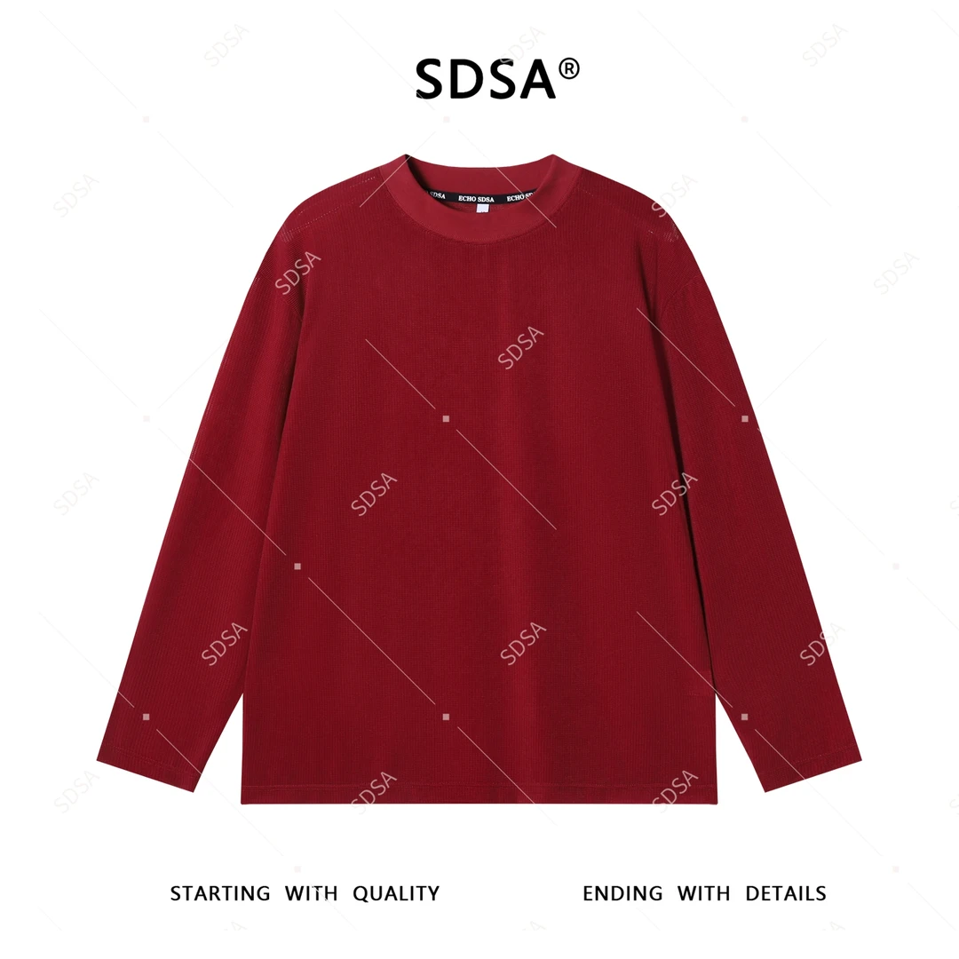 SDSA秋季新款男士痞帅纯色亲肤玉米格设计圆领长袖T恤百搭时尚