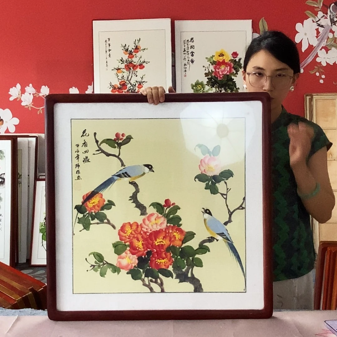 国画手写手绘带框包邮62✖️62国画作品