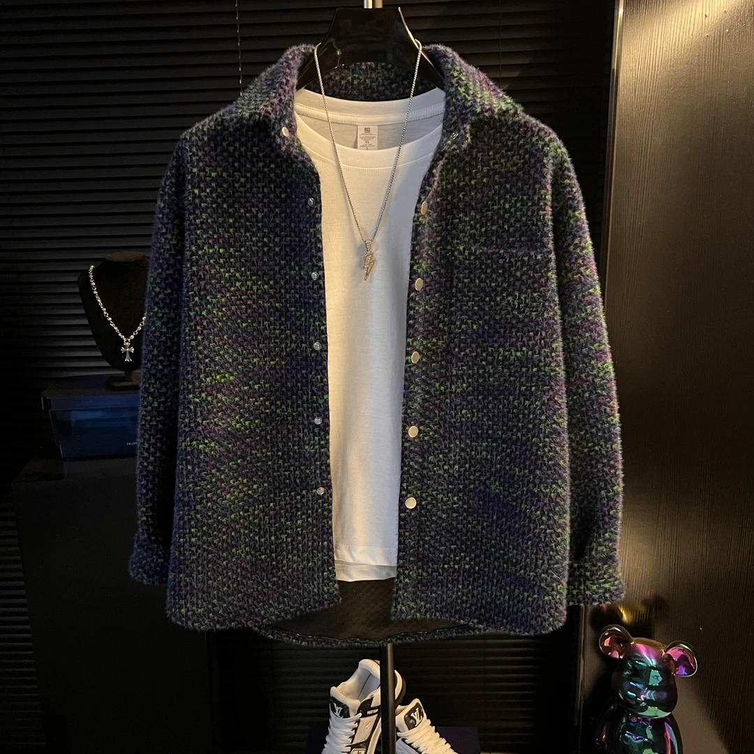 DB-秋季格子小香风外套编织设计时尚潮流宽松休闲百搭男士上衣