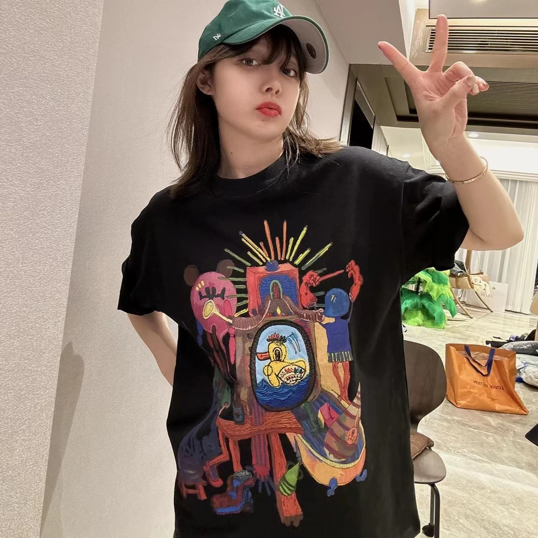 欧美风夏韩版遮肉显瘦短袖T恤女胖mm宽松洋气休闲百搭大码上衣T潮