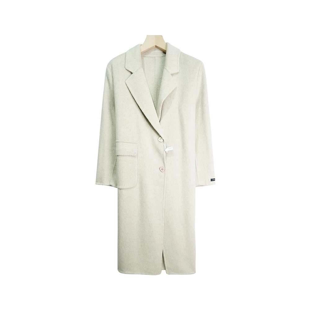 DY2308【上新】韩版长款米色大衣大口袋气质外套3D