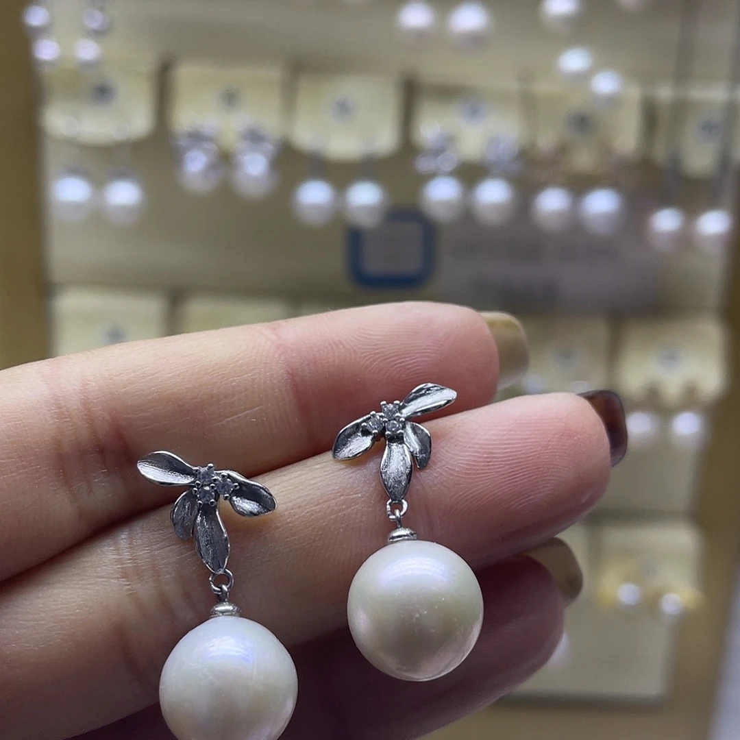 淡水珍珠耳饰银S925镶嵌