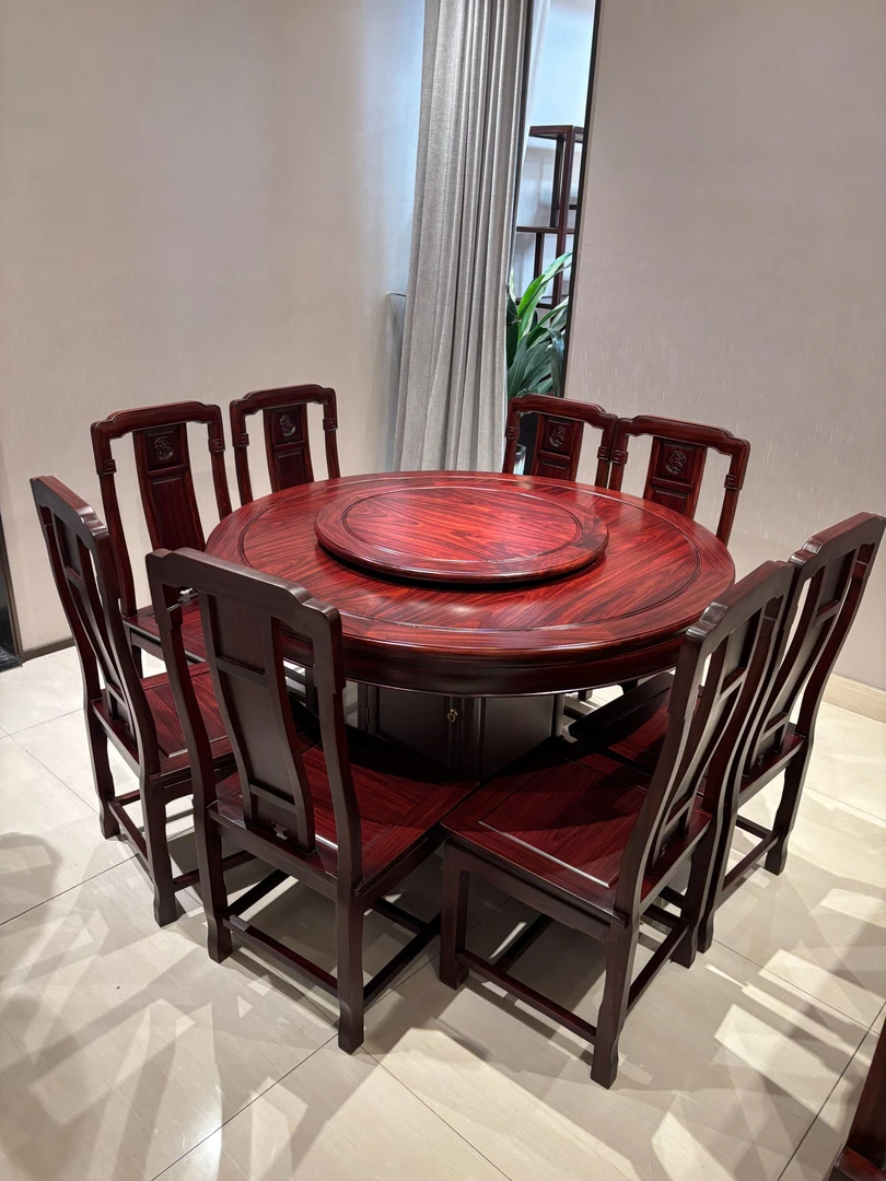 南美酸枝国色天香圆台 红木餐桌简约餐桌