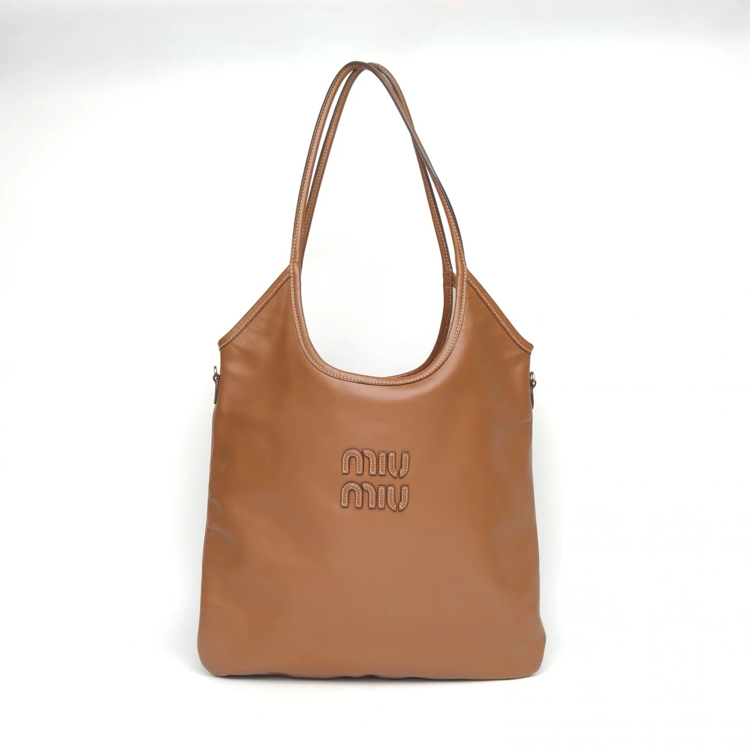 95新 MIU MIU/缪缪 【念念】IVY Tote托特包 棕色 皮革C 金扣