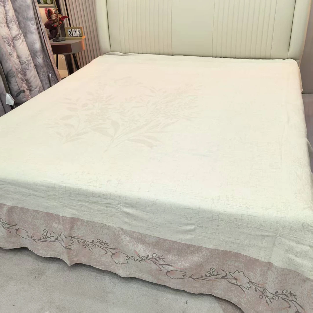 【花间意】230*250cm纱布汉麻棉软凉席舒适棉麻纯色大床多功能床盖