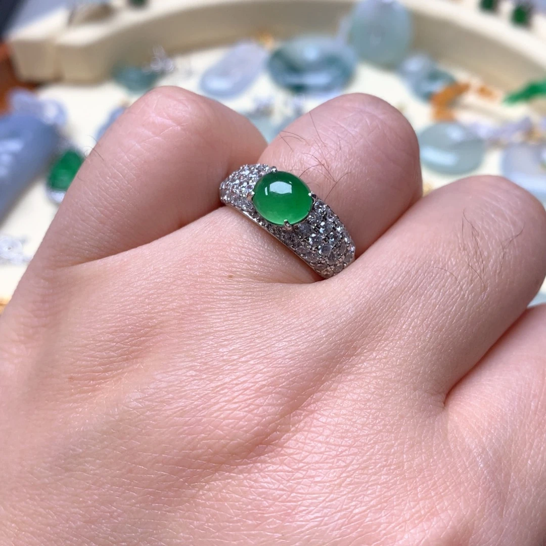 翡翠银S925镶嵌戒指翡翠戒指