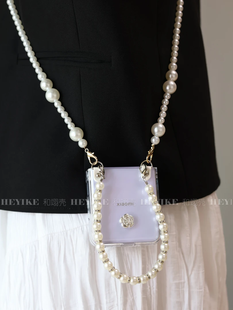 新款适用小米mixflip2手机壳透明山茶花折叠屏华为purax斜挎保护