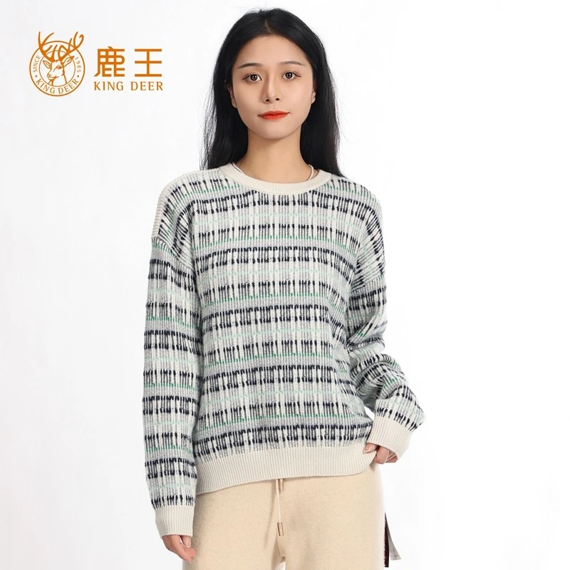 编码3M344  鹿王23秋冬新款女圆领套衫100山羊绒