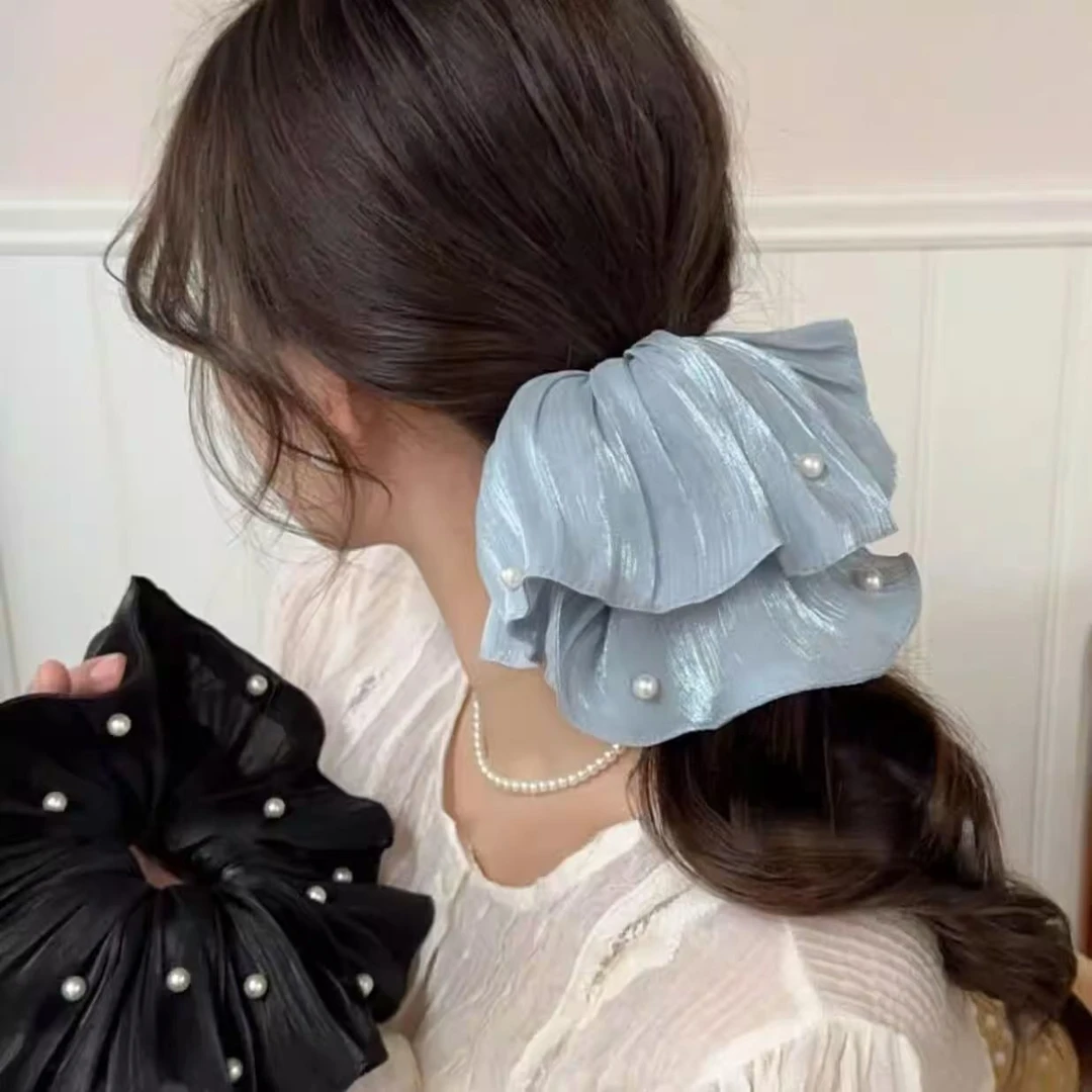 高级感钉珍珠大肠发圈女新款甜美绑头花马尾发绳仙气头绳气质皮筋