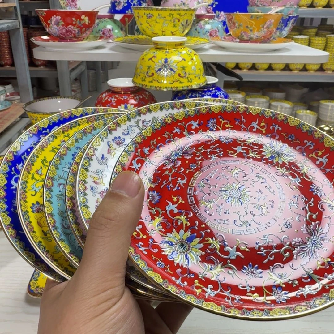 琴***鸣景德镇珐琅彩餐具10个6英寸