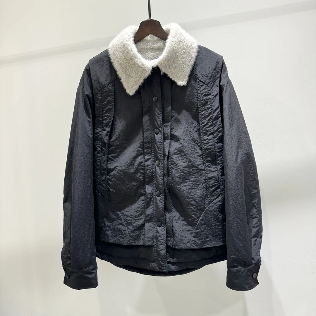 男士冬季座山雕设计感可拆分真两件加绒夹克潮流百搭宽松保暖外套