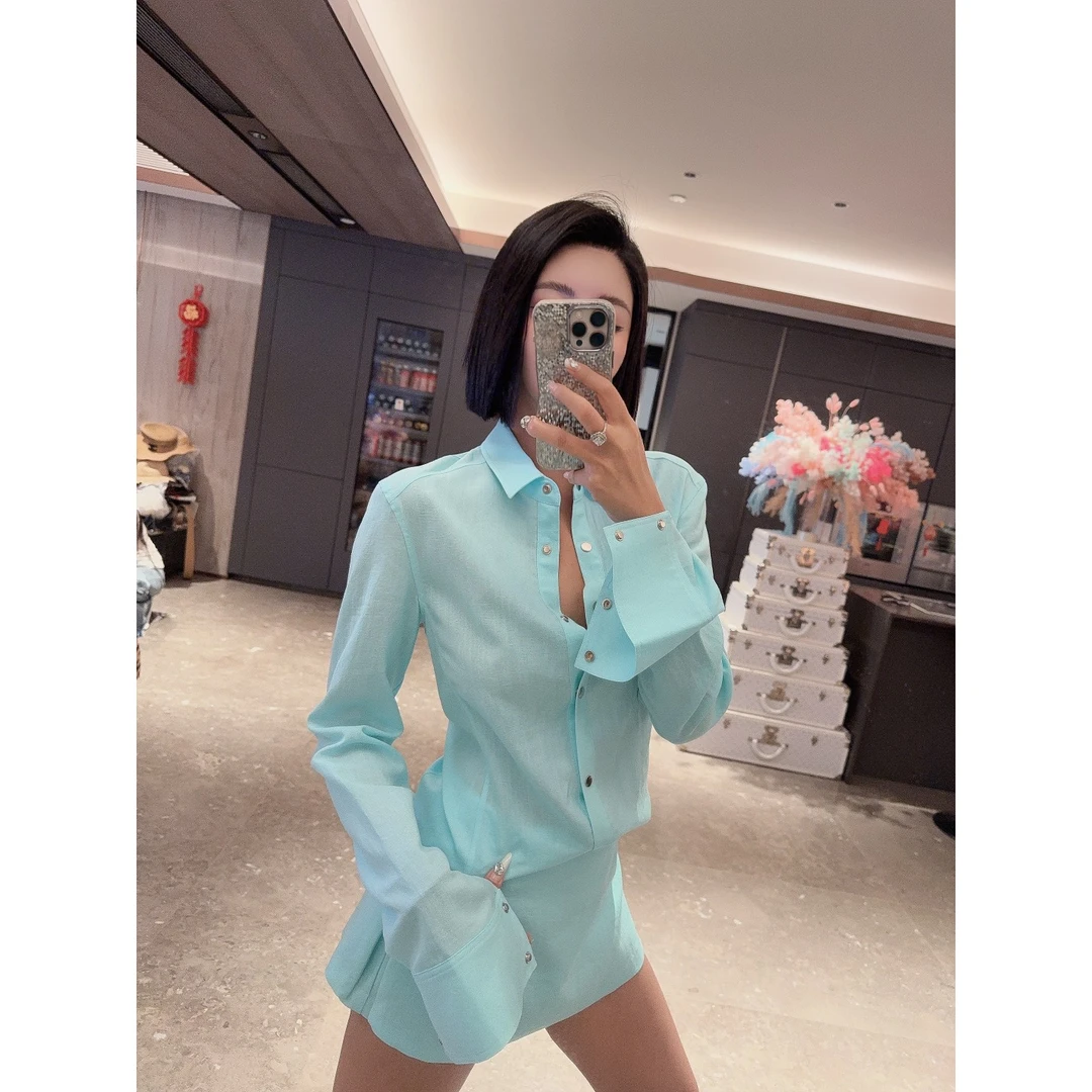 DUOMI【糖果妹妹】黄粉蓝白四色净版开衫衬衫半裙短裙套装